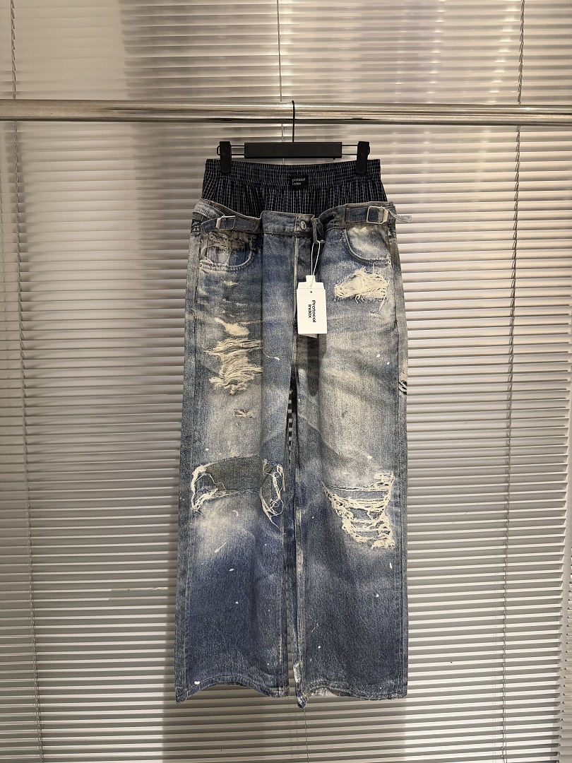Shorts Denim Frayed - กางเกงยีนส์เดนิมทรงหลวมแบบสองชั้นเอว รุ่น Best Version PTL INDEX