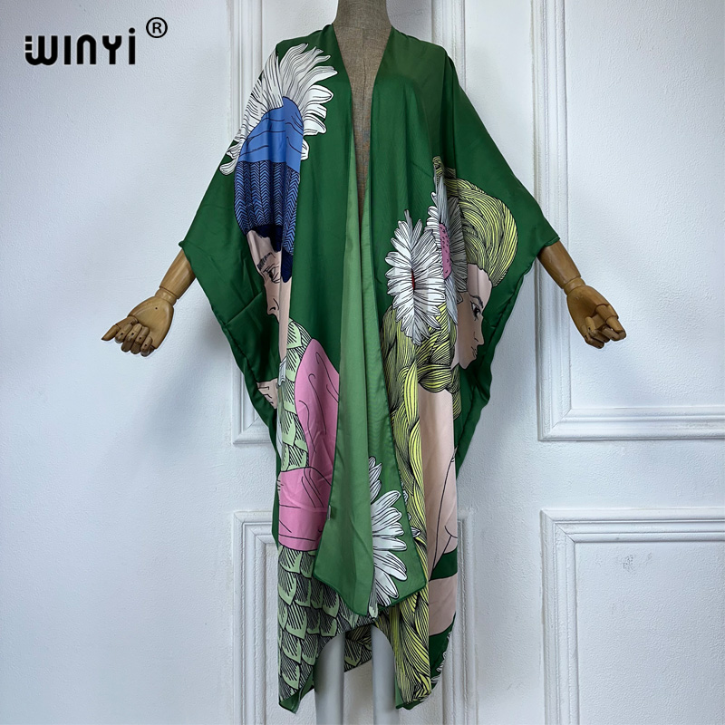 Cover Up Kaftan - WINYI boho พิมพ์กิโมโนเซ็กซี่เสื้อสเวตเตอร์ถักชายหาดชุดผู้หญิง kaftan ชุดราตรียาวชุดปาร์ตี้วันหยุดชุดว่ายน้ํา