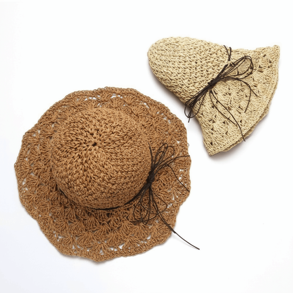 Hat Floppy Wide - หมวกสานโครเชต์ทำมือ พับได้ ระบายอากาศดี ป้องกันรังสียูวี ปีกกว้าง ทรงปานามา