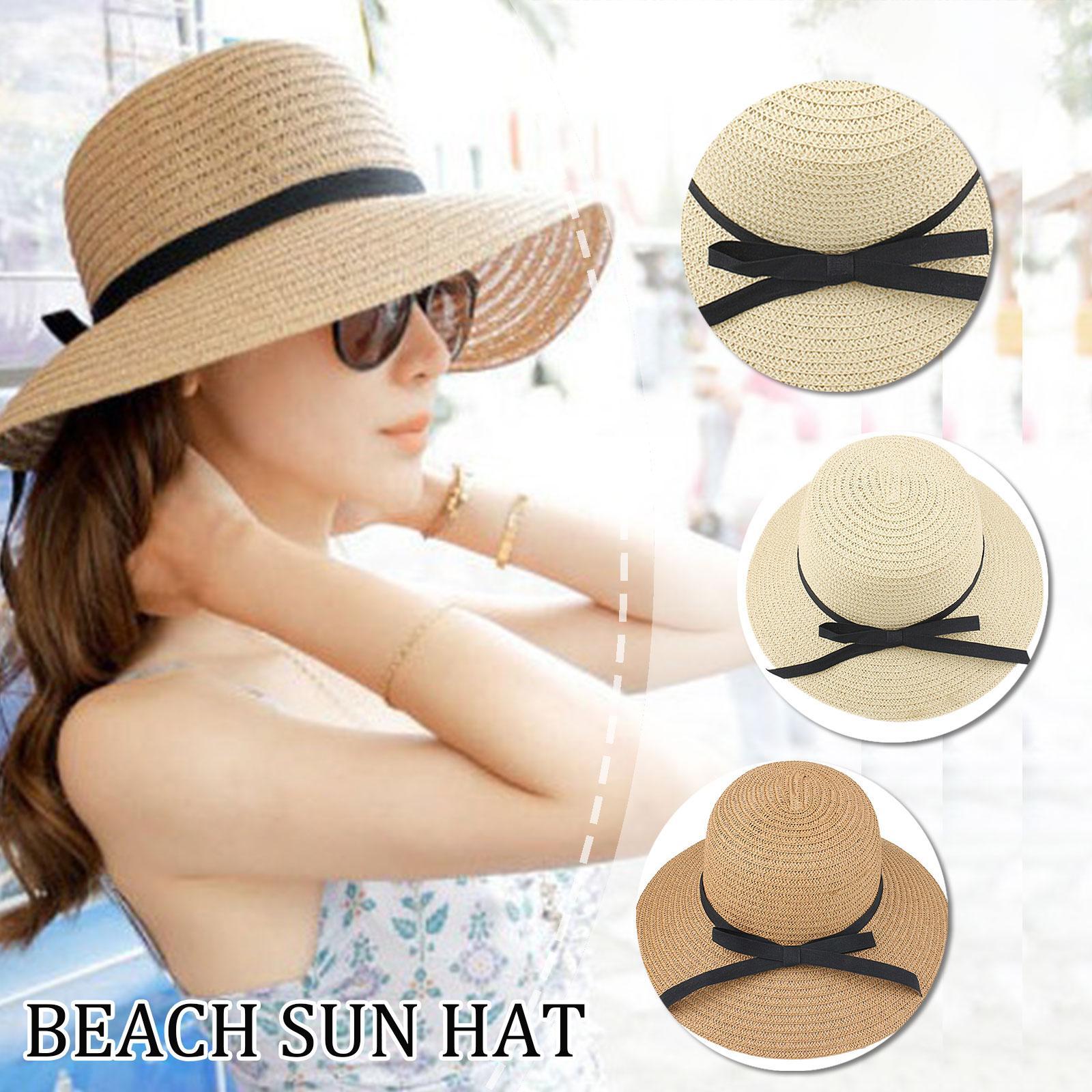Hat Floppy Wide - หมวกฟางปีกกว้างขนาดใหญ่พับได้สำหรับฤดูร้อนหมวกกันแดดฟางฟล็อปปี้ดิสก์กันแดดหมวกป้องกันรังสียูวีสำหรับผู้หญิงหมวกฟางเดินทางกลางแจ้ง