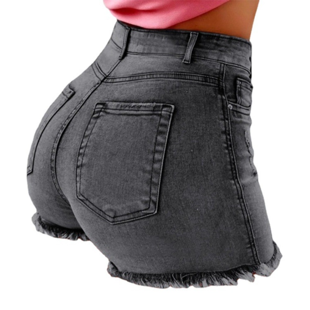 กางเกงยีนส์ขาสั้นเอวสูงสำหรับผ - Shorts Denim Frayed บทวิจารณ์และราคา