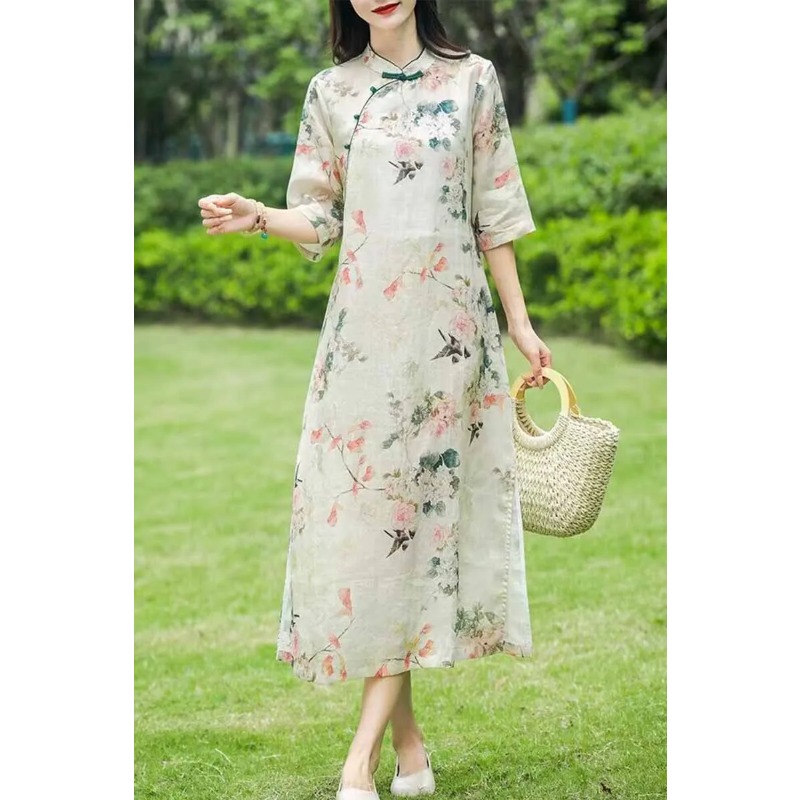 ชุดเดรสผ้าลินินสไตล์จีนสำหรับผ - Midi Skirt Floral บทวิจารณ์และราคา