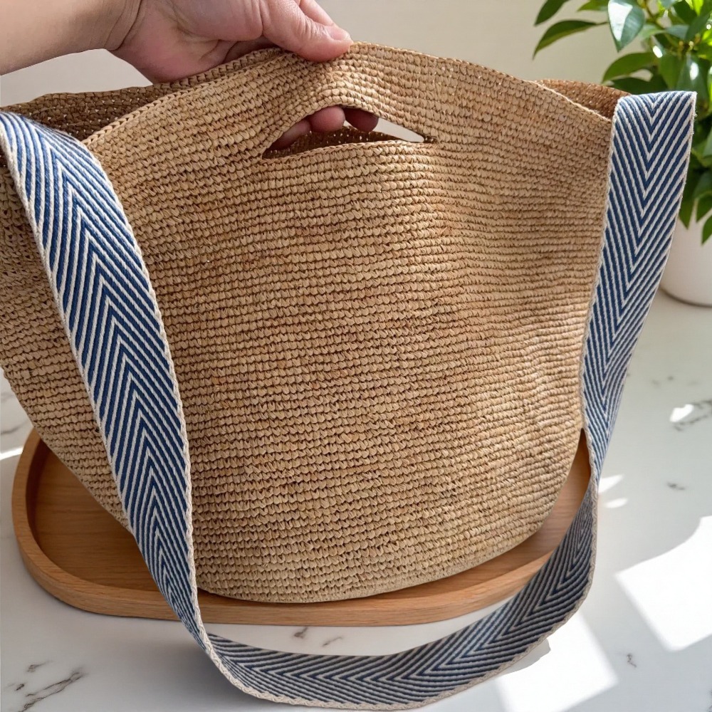 กระเป๋าถือทรงถังสีรุ้งลายรัฟเฟ - Crochet Bag Raffia บทวิจารณ์และราคา