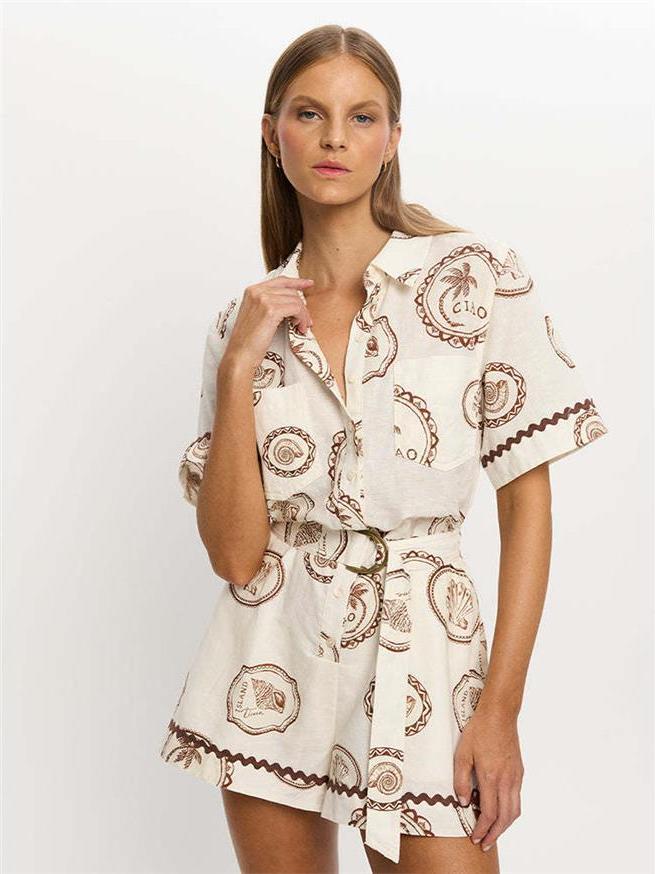 เดรสเชิ้ตผ้าลินินพิมพ์ลายดอกไม - Linen Dress Wrap บทวิจารณ์และราคา